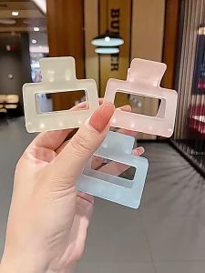 EUNSEO Jepit Rambut 5cm Model Kotak Bolong Warna Salem Jedai Transparan Matte Square Hair Claw Clips Fashion Korea