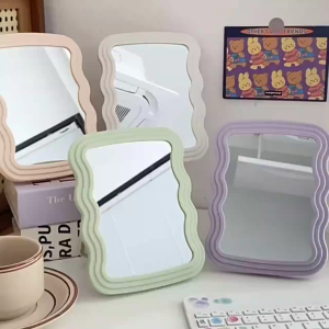 Desktop Makeup Mirror Solid Color Simple Portable Handheld Makeup Mirror Foldable Student Compact Cute Mirror