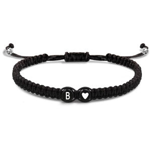 Handmade Braided Name Bracelets Adjustable A-Z Initial Heart Jewelry for Women Men Unique Friendship Gifts