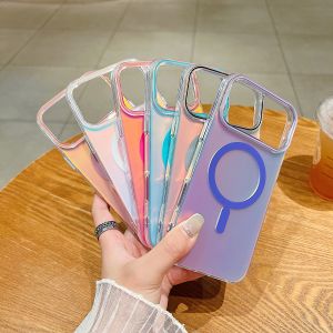 เคสโทรศัพท์แม่เหล็ก Magsafe ลายไล่เฉดสีนีออนออโรร่าสุดหรู สำหรับ iPhone 17 Air 16 Plus 15 14 13 12 Pro Max ป้องกันแรงกระแทก