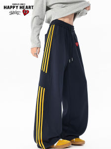 CHARLES JANGS HAPPY HEART | Peach Heart American Street Style Striped Loose Fit Mens Sport Pants