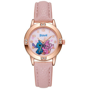 Disney | Cartoon Anime &Stitch Kids Watch Children Leather Strap Girls Watch with Rhinestone Dial Exquisite Holiday Gift For Kids