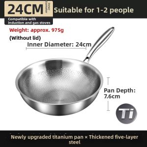 Non-Stick Uncoated Scale-Hammered Titanium Wok for Induction