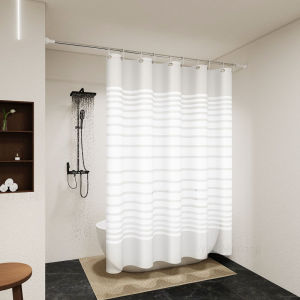 Premium PEVA Bath Curtain White Horizontal Stripes Easy Install & Resistant Waterproof Rust-Proof Grommets for Modern Minima