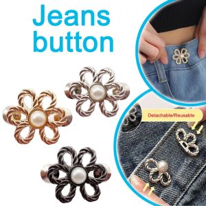 Jeans Waist Adjustment Buttons: Metal Flower-shaped Button Size Change from Large to Small Reduce Waist Clothing Buttons 2pcs