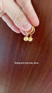 Bông Tai Titan Mạ Vàng Không Gỉ Khoen Tròn Trái Châu Tòn Ten