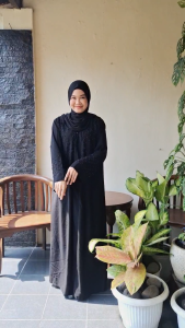 Abaya Hitam Mutiara Sakinah Baju Muslim Dress Umroh Gamis Saudi Jetblack