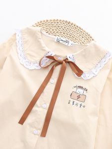 Áo Sơ Mi Dài Tay Dễ Thương Phong Cách Nhật Bản Cho Nữ Cổ Búp Bê Thắt Nơ Chất Liệu Cotton Dáng Rộng Mùa Thu