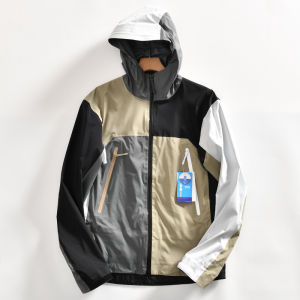 New Arrival Mens Spring Outdoor Jacket Full Glue Sealed Waterproof Hooded Block Color Splicing Fashionable Casual Style