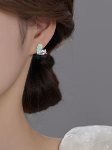 Sterling Silver Earrings Graduated Light Green Zircon Heart Shape Womens