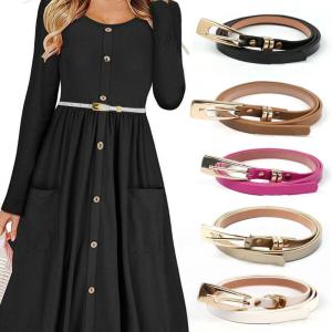 ZOOGGJZ Women Cinch Adjustable Ladies Dress Cummerbands Skinny Thin Belt Faux Leather Waistband Waist Band