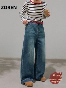 ZHANGDAREN | Quần Jeans Đùi Cao Phong Cách Cổ Điển Dáng Rộng Giúp Gọn Gàng