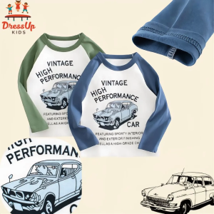 Trendy Kids Sweatshirt Cotton Sweatshirts Vintage Car Shirt Long-sleeved for Boy Girl 1-9Y