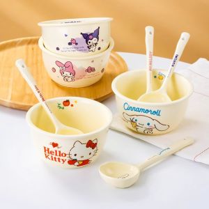 Bộ Đồ Ăn Bằng Gốm Hello Kitty Dễ Thương Cho Trẻ Em Bát Cơm Tròn Viền 120mm Bộ Đồ Ăn Bằng Gốm Cho Gia Đình