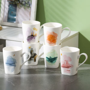 Luxury Ceramic Mugs Set for Home Use And Guests Drinking Water Cups High Aesthetic Value Living Room Utensils Macaron Color