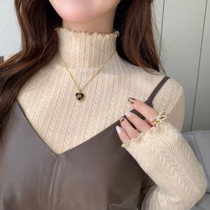 COD 2308 fungus edge bottoming shirt womens autumn and winter with new striped semi-turtleneck knitted top high-end sweaterGFDAGDA