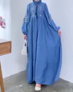 Gamis Dress Terbaru Lebaran Wanita Kekinian Kondangan OOTD Hijab Bahan Polo Linen Trendy Promo COD