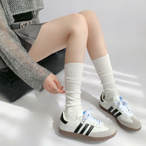 Gray Mid-Calf Socks for Women Night Study Room Style Slimming Pure Color Cotton Ballet Wind Chunky Socks for All Seasons