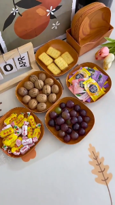 10Pcs Kitchen Square Plate Plastic Wooden Plates Wooden Design Plate Dessert Snack Tray Bowl Dish Dinnerware Household Kitchen Tableware