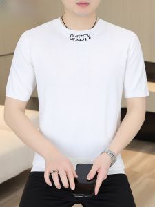 HENGYUANXIANG | Hengyuanxiang 2025 New Knitted Short Sleeve Mens Summer Slim Fit Round Neck Ice Silk Half Sleeve T-Shirt Fashionable Urban Basic Youth