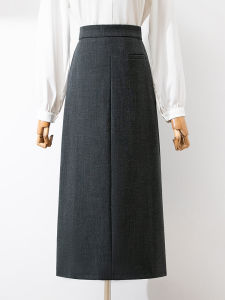 กระโปรงยาวทรงเอเข้ารูปสไตล์สูทขากว้าง กระโปรงทรงเอขากว้างสำหรับผู้หญิง ฤดูใบไม้ร่วง 2024 กระโปรงทรงเอเข้ารูปด้านหลัง กระโปรงทรงเอเข้ารูปสีพื้น