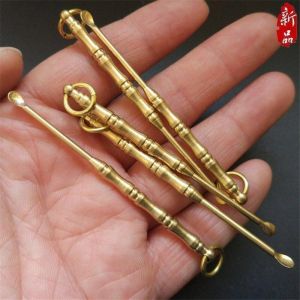 Pure Copper Toothpick Ear Pick Brass Integrated Double-Headed Dual-Purpose Multifunctional Portable Fruit Toothpick Toothpick Handy Gadget Key Hanger