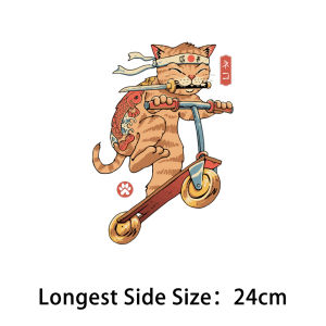 Japanese Ukiyo Cat Series Thermal Transfer Sticker High Definition Print Iron-On Patches For Schoolbag Washable Applique Decor