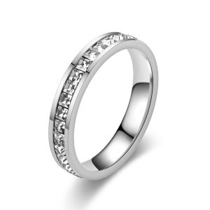 Classic Double/Single Row Square Zircon Stainless Steel Ring Womens Romantic Engagement Wedding Party Rings Fashion Jewelry