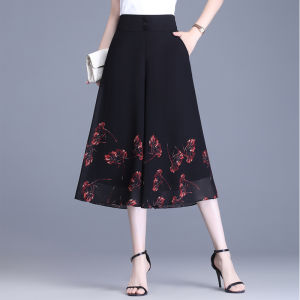 กางเกงกระโปรงขากว้างเอวสูงผ้าชีฟองทรงหลวมสำหรับผู้หญิงในช่วงฤดูร้อนปี 2025 กางเกงขายาวทรงหลวมสบาย ๆ สำหรับผู้หญิง