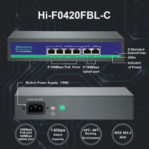 Hisource 4 8 Port POE Switch Active 48V Supply Ethernet 100/1000Mbps Nerwork Switch for IP Camera/Wireless AP