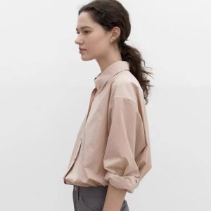 เสื้อเชิ้ตแขนยาวผ้าฝ้ายแท้สำหรับผู้หญิง ทรงหลวมสบายๆ ลำลอง สไตล์ที่ทำงาน เสื้อผ้าทำงานผู้หญิงฤดูใบไม้ผลิ 2026