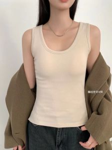 Hanshe Fall and Winter Basic Style Brushed U-Collar Bra One-Piece Cup Heating Waistcoat Back Shaping Base Easiest for Match Slim Fit Inner Wear