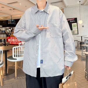 Spring New Style Mens Long Sleeve Striped Shirt Casual Trendy Teenage Student Wear Outer Thin Jacket Autumn Fashion Top