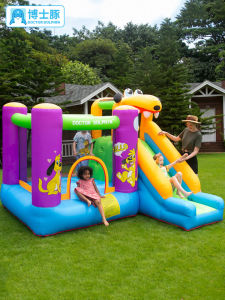 Doctor Dolphin Inflatable Castle Small Kindergarten Playground with Slide And Bounce Bed Net Enclosed for Children Ages 3-14