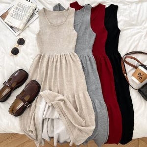 Pháp Sang Trọng Thời Trang Đa Năng Cổ Tròn Cao Cấp Ôm Dệt Kim Bể Viền Lá Đầm Đế Váy Dành Cho Nữ