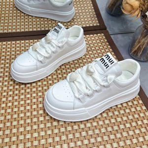 Leather Thick Bottom Heightening Casual Shoes Womens New 2025 Trendy Platform Sneakers Versatile Chunky Bread Shoes