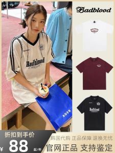 Official Authentic Badblood Vintage American Baseball Shirt Short Sleeve Womens Gold Art Linen Same Style Loose T-shirt Embroidered