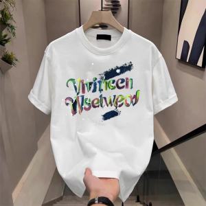 T-Shirt Wanita Lengan Pendek Ukuran Besar Motif Huruf Warna-Warni Gaya Vintage Amerika Katun Combed Adem Tren 2025 Desain Eksklusif Slim Fit Anti Gerah Baju Uniseks Musim Kemarau Longgar Modis Santai Kerah bulat Slip - on Tops Pakaian couple