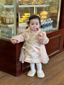 Princess Style Childrens Cheongsam Dress Winter Clothes New Year Visit Clothes Baby One Year Old Ceremony Clothes Thickened Long Sleeve Cotton Polyester Fiber