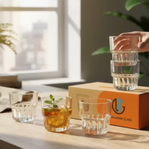 Bộ 6 Ly Thủy Tinh WarmHome Luna Stackable Rock 265ml – Cốc Dáng Thấp Vân Nổi Chống Trượt