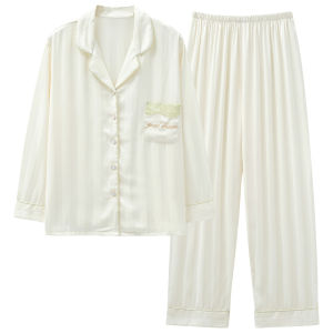 MiiOW | ชุดนอนผู้หญิงแขนยาวผ้าฝ้ายแท้ฤดูใบไม้ผลิและฤดูใบไม้ร่วง ชุดอยู่บ้านลำลอง 2025 ใหม่ ชุดนอนผู้หญิงแบบสวมหัว 2 ชิ้น