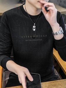 HENGYUANXIANG | Hengyuanxiang Long Sleeve T-Shirt Mens Spring Autumn Basic Loose Casual Black Round Neck Male Upper Apparel V-neck Fashionable Urban Style