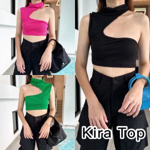 เสือครอปY2K ผ้าร่อง เสื้อคอเต่าไหล่เฉียงผ้าร่อง สินค้าพร้อมส่ง ส่งของทุกวัน