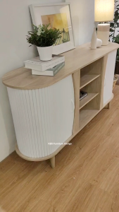 (FREE Installation+Shipping) KBS Avalene 5FT Oval Fluted Sideboard / Oval Shape / Buffet Cabinet /  2 Slide Doors / mid-century classic / Large Storage Capacity / L150 x W40 x H77 cm