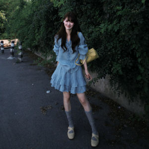 PEIZIXUAN | Summer French Blue Shirt and Skirt Set