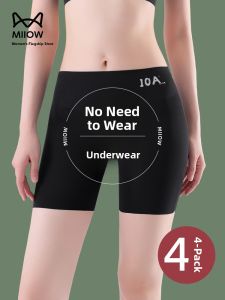 Miiow | Black Safety Pants Underwear Womens Ice Silk Two-in-One Invisible Seamless Base Layer Pants High Waist Short Pants Casual