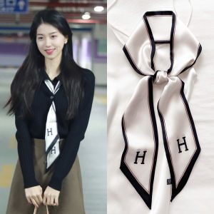 Summer Small Silk Scarf Womens Versatile Spring Autumn Shirt Necktie Skirt Hairband Bag Wrap Bow Tie Multi-Functional Polyester Fiber