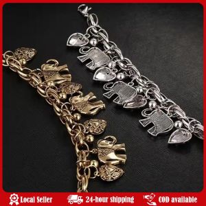 Vintage Silver Gold Color Anklets for Women Elephant Pendant Charms Box Chain Beach Summer Foot Ankle Bracelet Wholesale Jewelry