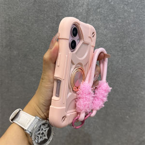 Deli Thickened Airbag Dual Ring Phone Case for Apple 16 pro Max Exceeding Screen Ultra Anti-fall Pink Silicone Protective Cover