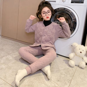 Thickened Fleece Warmth Childrens Underwear Set School Uniform Winter Home Clothes Cotton Inner Wear for Girls Kids
